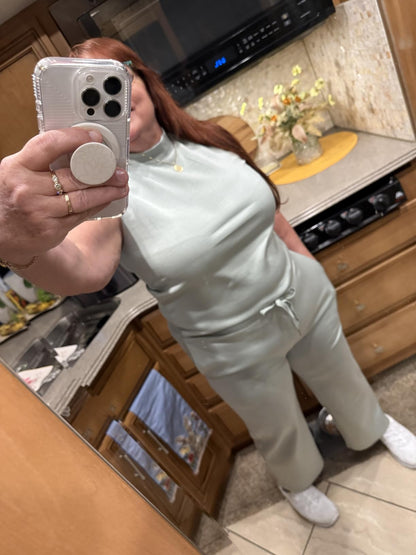 Noelle | Sleeveless Mock Neck Top & Wide Leg Crop Pants Two - Piece Lounge Set - mildlymama