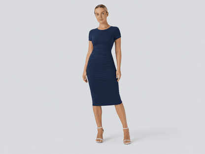 Noelle | Sleeveless Racerback Side - Ruched Bodycon Midi Dress - mildlymama