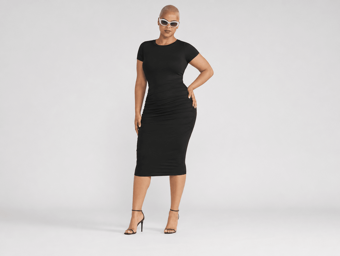 Noelle | Sleeveless Racerback Side - Ruched Bodycon Midi Dress - mildlymama