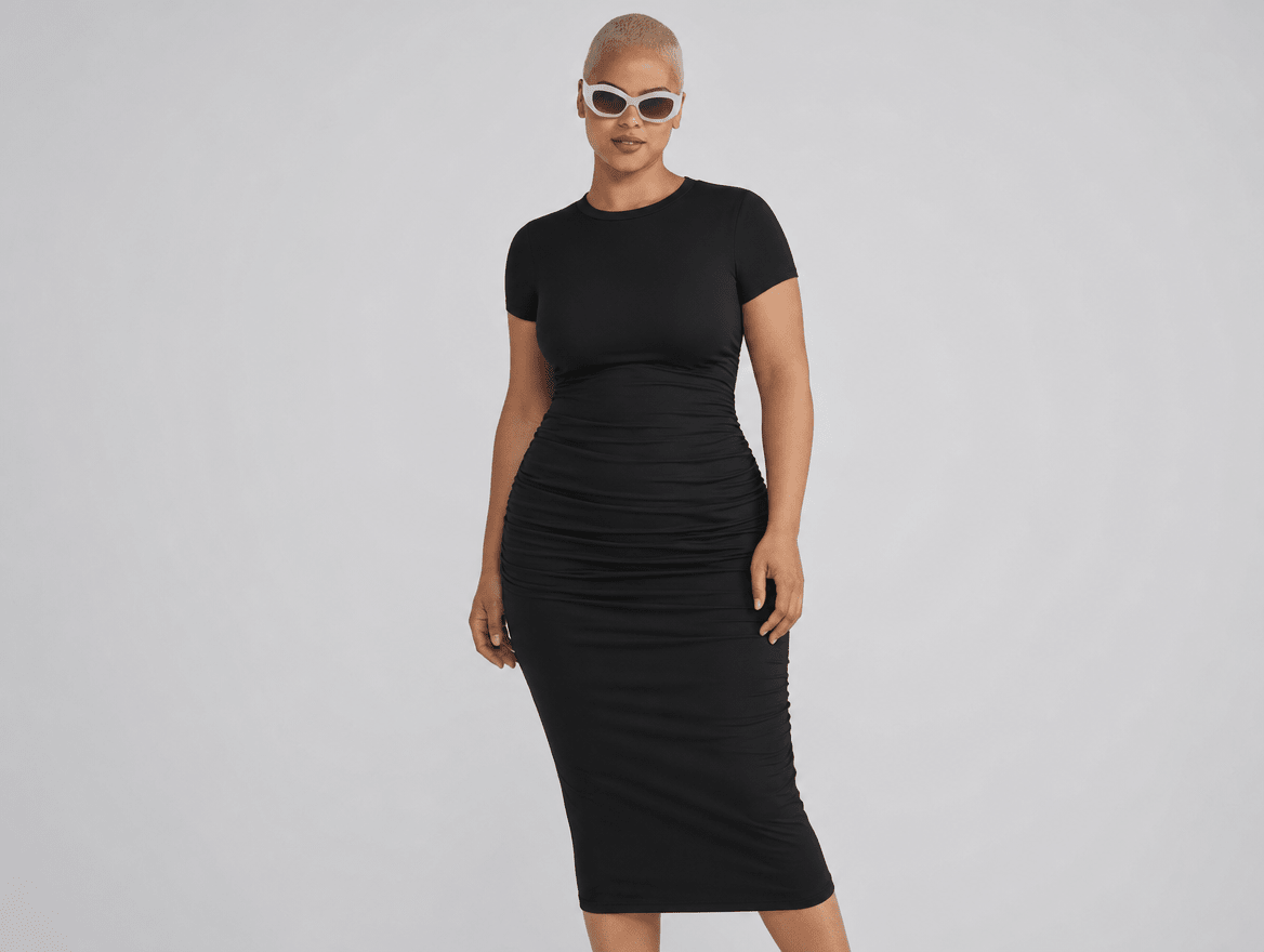 Noelle | Sleeveless Racerback Side - Ruched Bodycon Midi Dress - mildlymama
