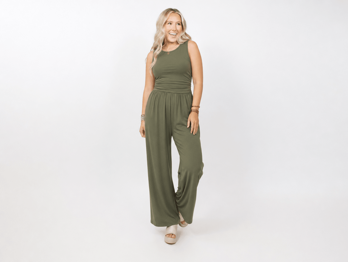 Oasis | Sleeveless Crewneck High Waist Wide Leg Jumpsuit with Pockets - mildlymama