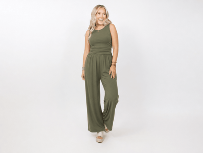 Oasis | Sleeveless Crewneck High Waist Wide Leg Jumpsuit with Pockets - mildlymama