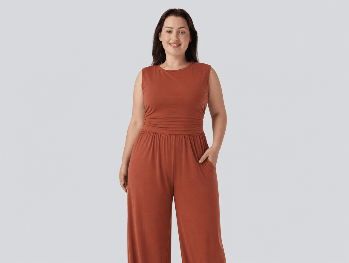 Oasis | Sleeveless Crewneck High Waist Wide Leg Jumpsuit with Pockets - mildlymama