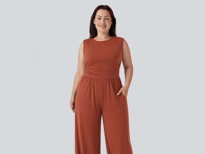 Oasis | Sleeveless Crewneck High Waist Wide Leg Jumpsuit with Pockets - mildlymama