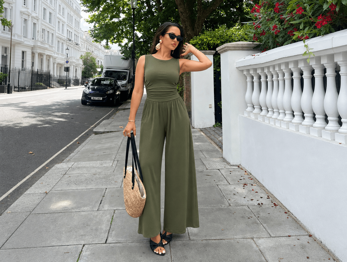 Oasis | Sleeveless Crewneck High Waist Wide Leg Jumpsuit with Pockets - mildlymama