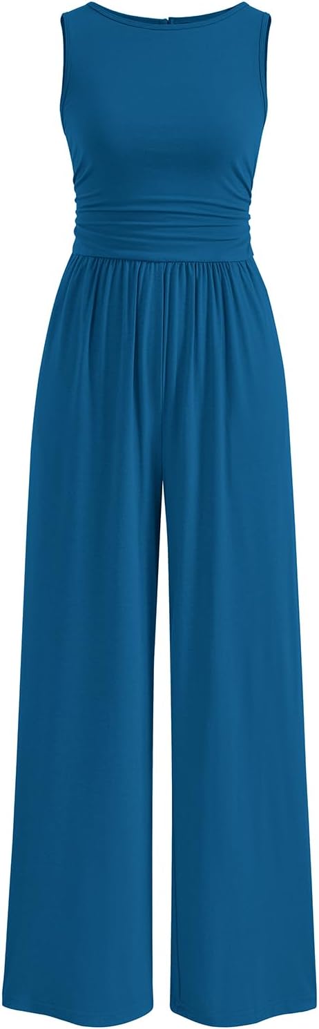 One Piece Jumpsuits for Women Dressy Casual Sleeveless Crewneck Wide Leg Rompers Jumpers Vacation Summer Outfits - mildlymama