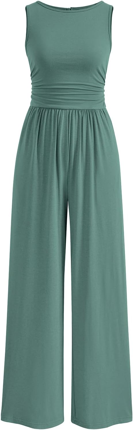 One Piece Jumpsuits for Women Dressy Casual Sleeveless Crewneck Wide Leg Rompers Jumpers Vacation Summer Outfits - mildlymama