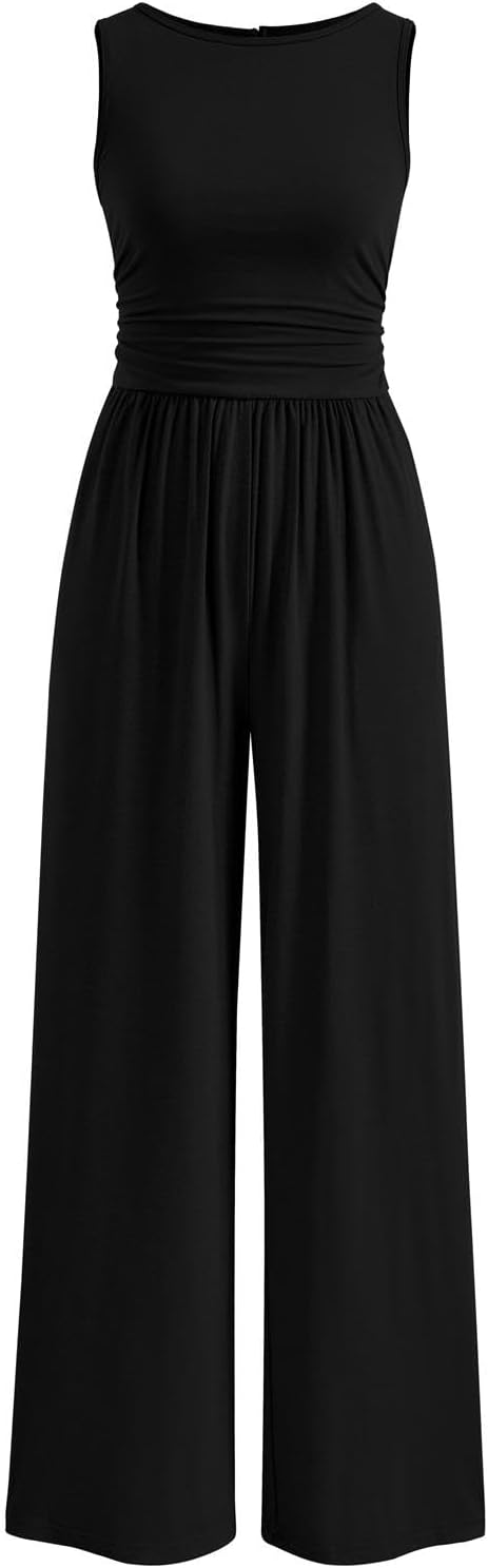 One Piece Jumpsuits for Women Dressy Casual Sleeveless Crewneck Wide Leg Rompers Jumpers Vacation Summer Outfits - mildlymama