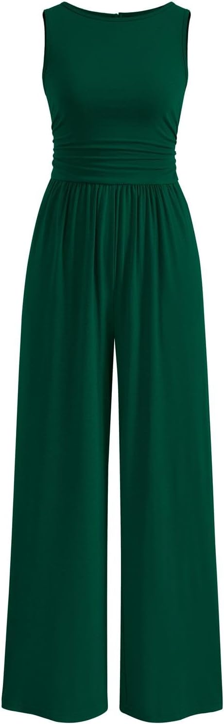 One Piece Jumpsuits for Women Dressy Casual Sleeveless Crewneck Wide Leg Rompers Jumpers Vacation Summer Outfits - mildlymama