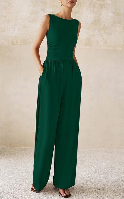 One Piece Jumpsuits for Women Dressy Casual Sleeveless Crewneck Wide Leg Rompers Jumpers Vacation Summer Outfits - mildlymama