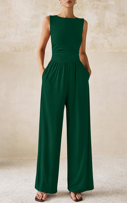One Piece Jumpsuits for Women Dressy Casual Sleeveless Crewneck Wide Leg Rompers Jumpers Vacation Summer Outfits - mildlymama