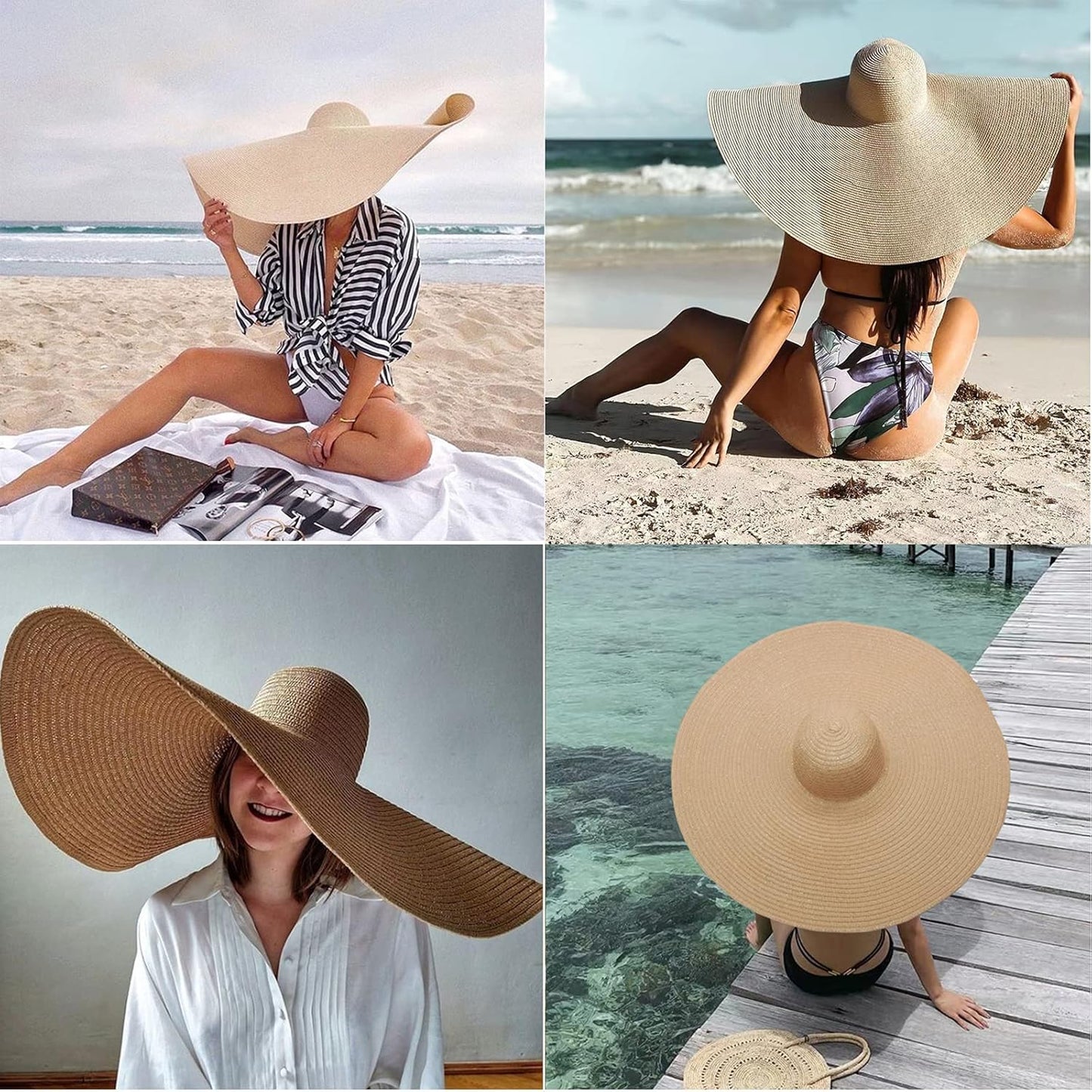 Oversized Beach Straw Hats for Women Floppy, Extra Large Sun Visor Hat Wide Brim Summer Roll up Big Beach Hat Women Foldable - mildlymama