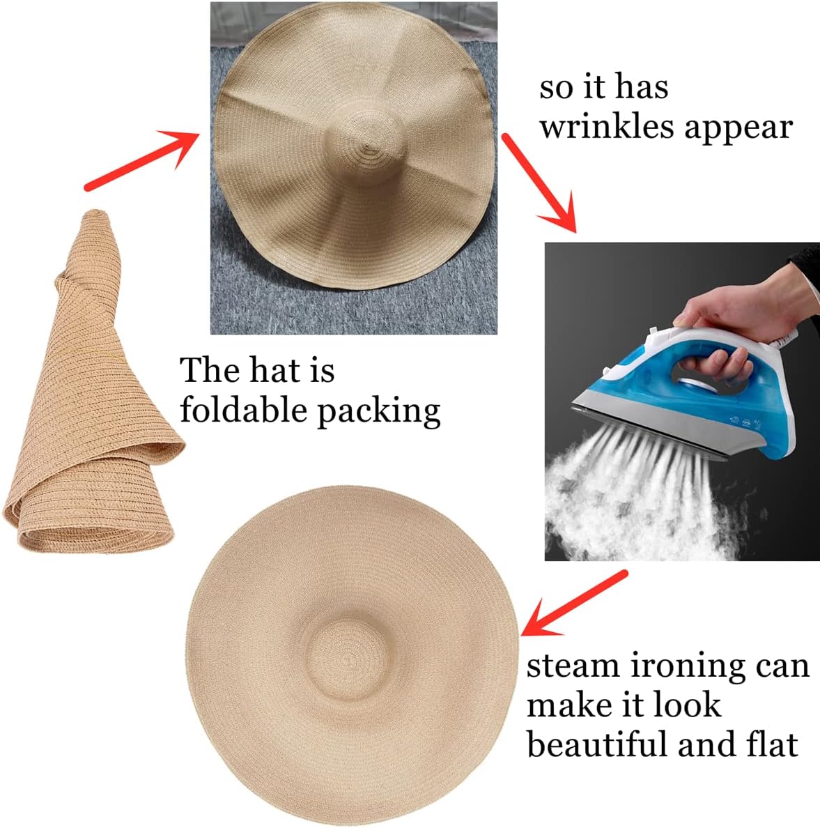 Oversized Beach Straw Hats for Women Floppy, Extra Large Sun Visor Hat Wide Brim Summer Roll up Big Beach Hat Women Foldable - mildlymama