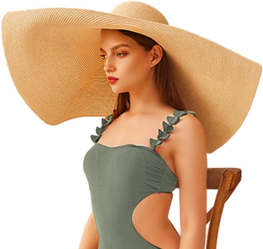 Oversized Beach Straw Hats for Women Floppy, Extra Large Sun Visor Hat Wide Brim Summer Roll up Big Beach Hat Women Foldable - mildlymama