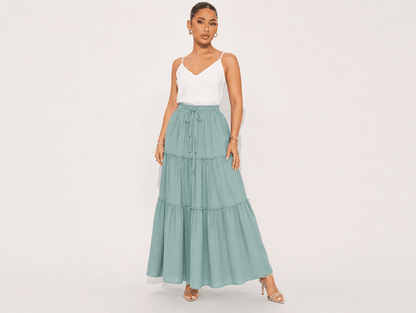 Paisley | High Waist Bow Tie A - Line Flowy Midi Skirt with Pockets - mildlymama