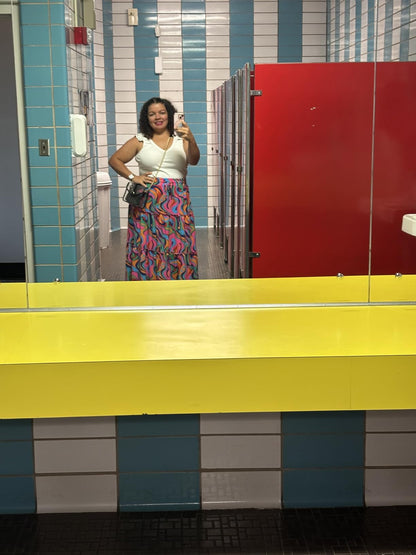 Paisley | High Waist Bow Tie A - Line Flowy Midi Skirt with Pockets - mildlymama