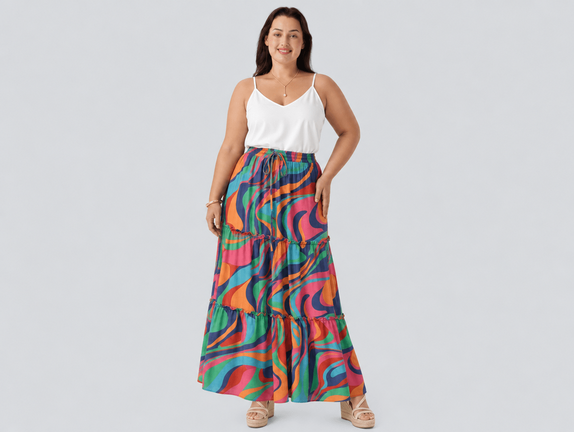 Paisley | High Waist Bow Tie A - Line Flowy Midi Skirt with Pockets - mildlymama