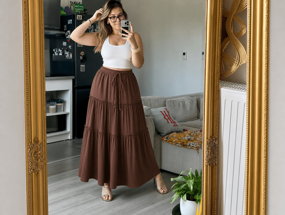 Paisley | High Waist Bow Tie A - Line Flowy Midi Skirt with Pockets - mildlymama