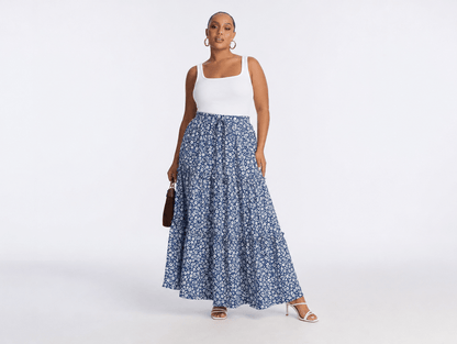 Paisley | High Waist Bow Tie A - Line Flowy Midi Skirt with Pockets - mildlymama