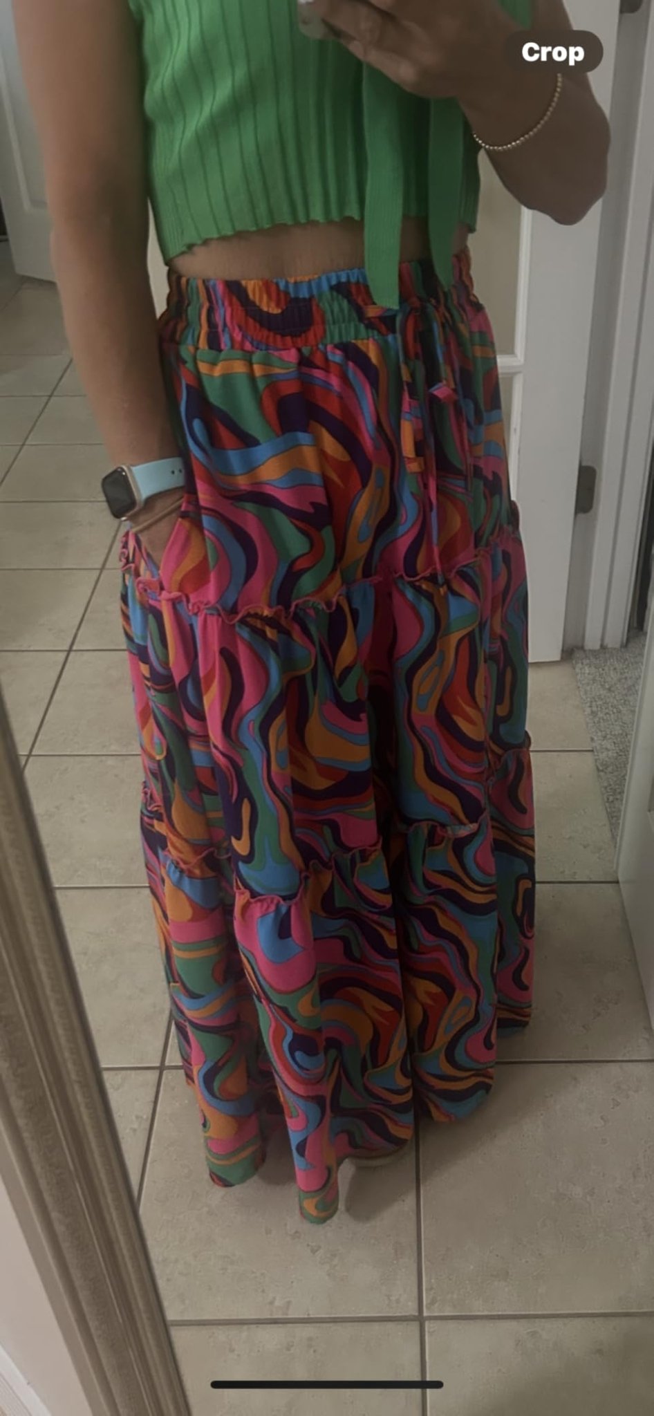Paisley | High Waist Bow Tie A - Line Flowy Midi Skirt with Pockets - mildlymama