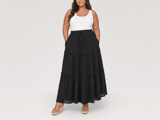 Paisley | High Waist Bow Tie A - Line Flowy Midi Skirt with Pockets - mildlymama