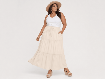 Paisley | High Waist Bow Tie A - Line Flowy Midi Skirt with Pockets - mildlymama