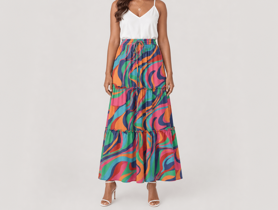 Paisley | High Waist Bow Tie A - Line Flowy Midi Skirt with Pockets - mildlymama