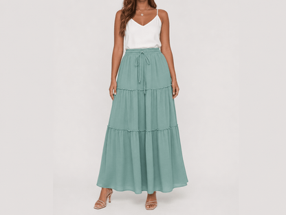 Paisley | High Waist Bow Tie A - Line Flowy Midi Skirt with Pockets - mildlymama