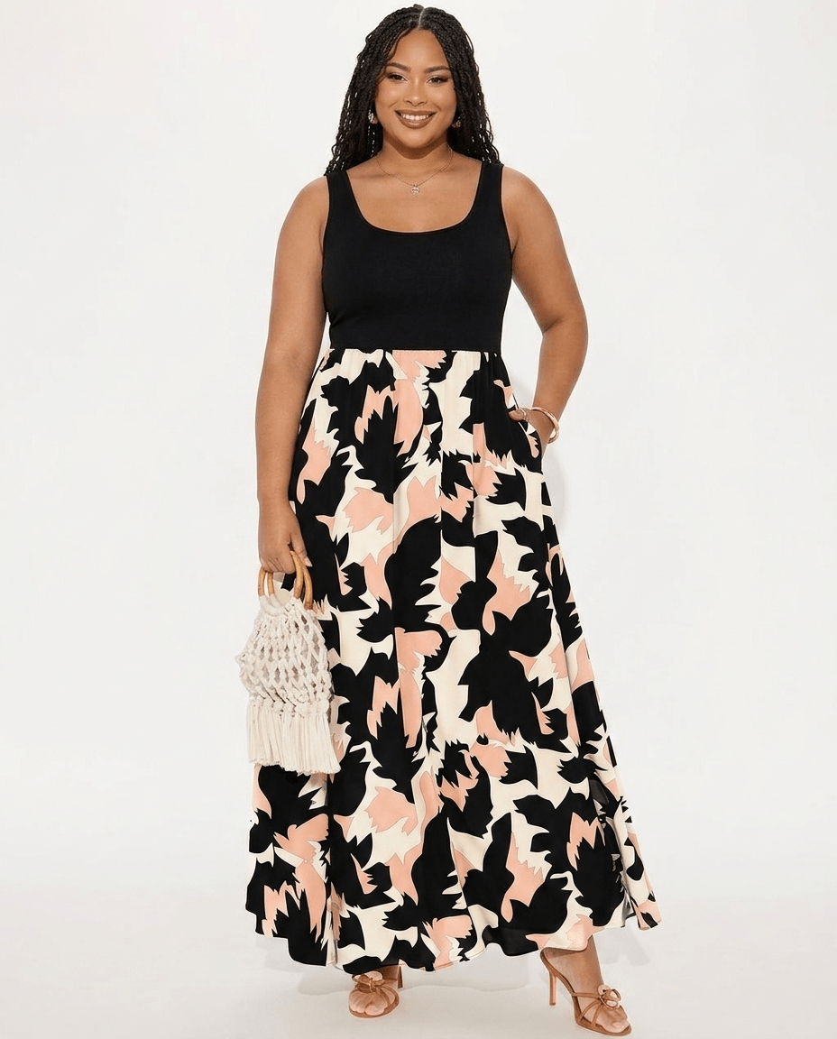 Paloma | Boho Floral Sleeveless Scoop Neck A - Line Maxi Dress - mildlymama