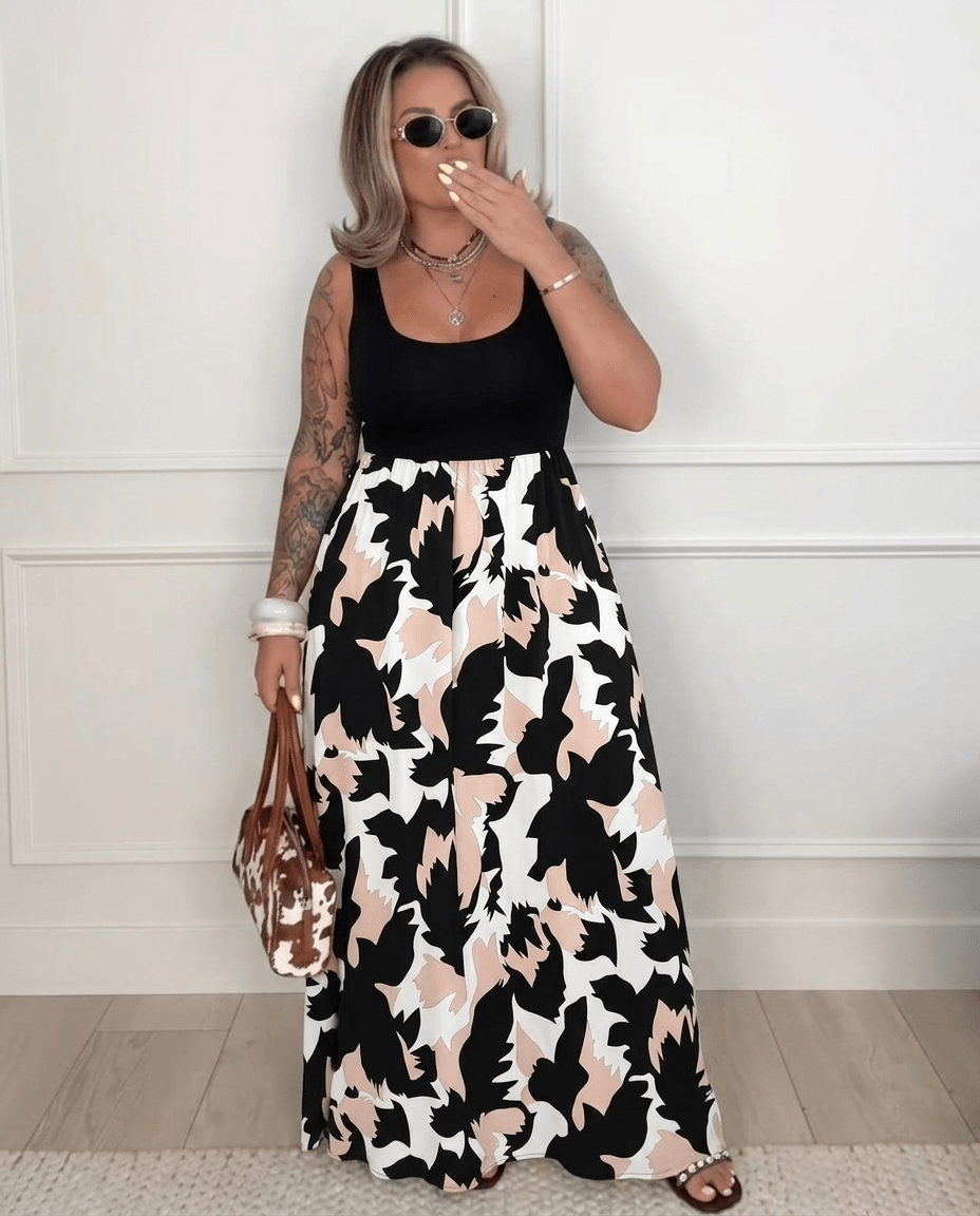 Paloma | Boho Floral Sleeveless Scoop Neck A - Line Maxi Dress - mildlymama