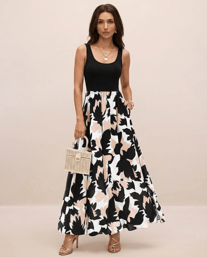Paloma | Boho Floral Sleeveless Scoop Neck A - Line Maxi Dress - mildlymama