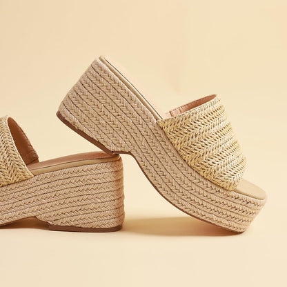 Platform Slip on Espadrille Sandals for Women Summer Wedges Slides - Flatform, Open Toe, Bohemia, Beach, Wedding - mildlymama