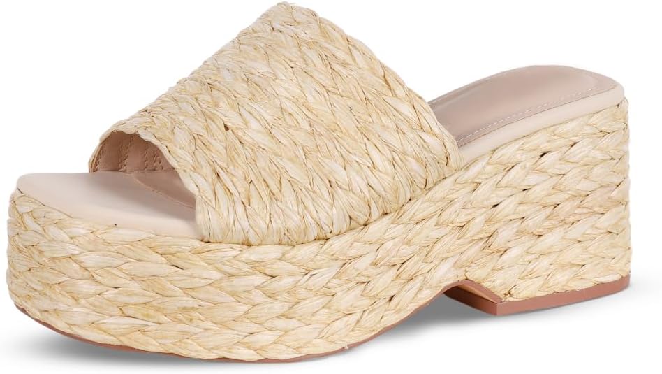 Platform Slip on Espadrille Sandals for Women Summer Wedges Slides - Flatform, Open Toe, Bohemia, Beach, Wedding - mildlymama