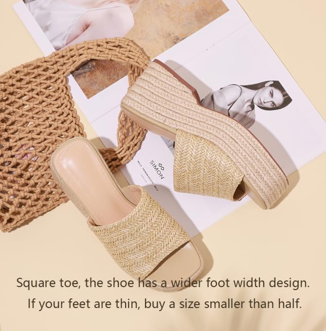 Platform Slip on Espadrille Sandals for Women Summer Wedges Slides - Flatform, Open Toe, Bohemia, Beach, Wedding - mildlymama