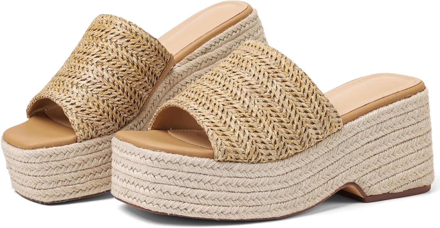 Platform Slip on Espadrille Sandals for Women Summer Wedges Slides - Flatform, Open Toe, Bohemia, Beach, Wedding - mildlymama