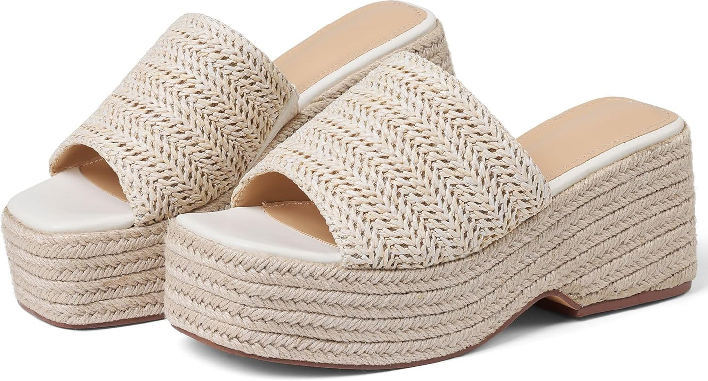 Platform Slip on Espadrille Sandals for Women Summer Wedges Slides - Flatform, Open Toe, Bohemia, Beach, Wedding - mildlymama