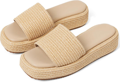 Platform Slip on Espadrille Sandals for Women Wedges Slides Bohemia Sandals Flatform Open Toe Beach Sandals - mildlymama