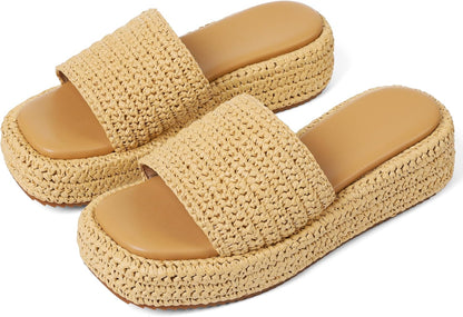 Platform Slip on Espadrille Sandals for Women Wedges Slides Bohemia Sandals Flatform Open Toe Beach Sandals - mildlymama