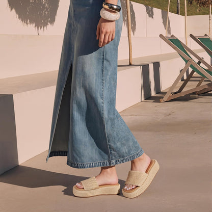 Platform Slip on Espadrille Sandals for Women Wedges Slides Bohemia Sandals Flatform Open Toe Beach Sandals - mildlymama
