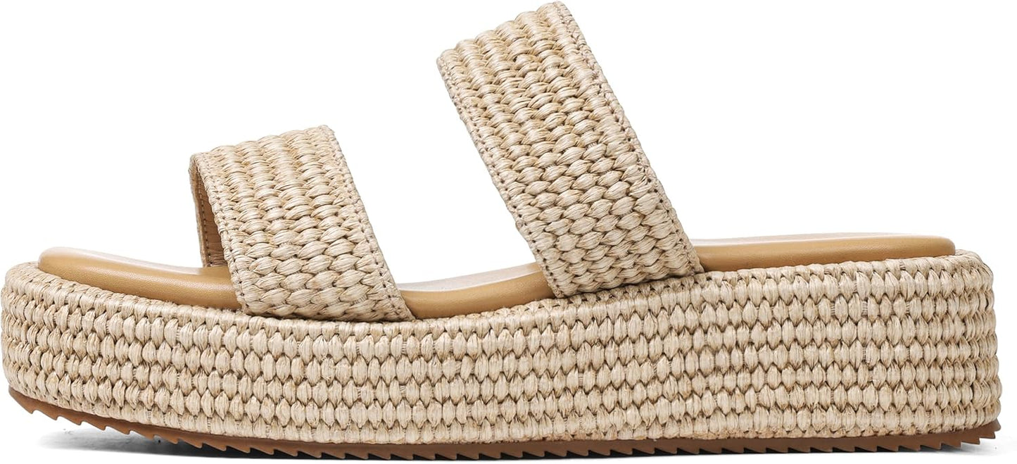 Platform Slip on Espadrille Sandals for Women Wedges Slides Bohemia Sandals Flatform Open Toe Beach Sandals - mildlymama