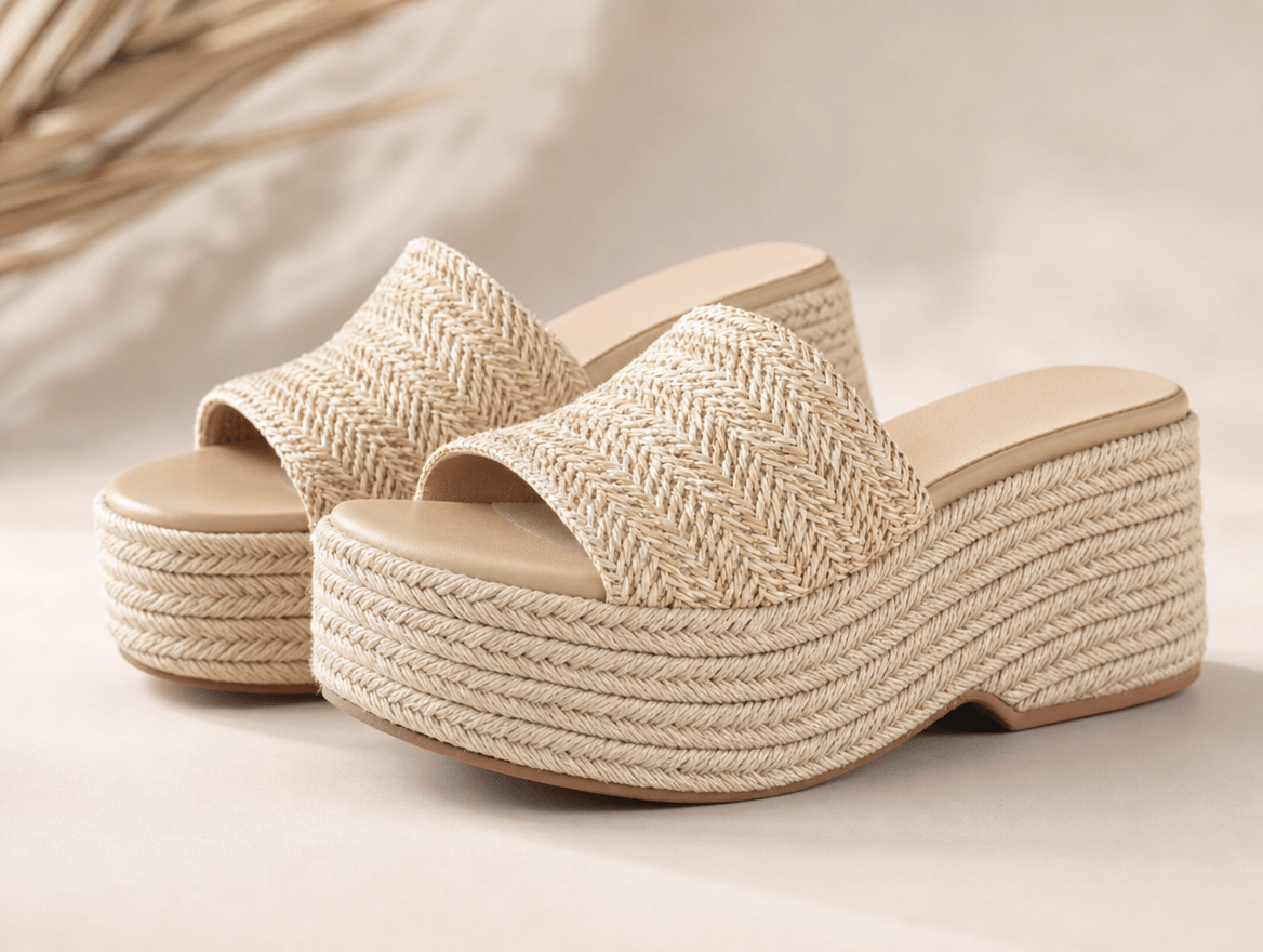 Remi | Slip - On Flatform Espadrille Open Toe Sandals with Braided Jute Sole - mildlymama