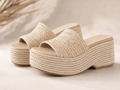 Remi | Slip - On Flatform Espadrille Open Toe Sandals with Braided Jute Sole - mildlymama