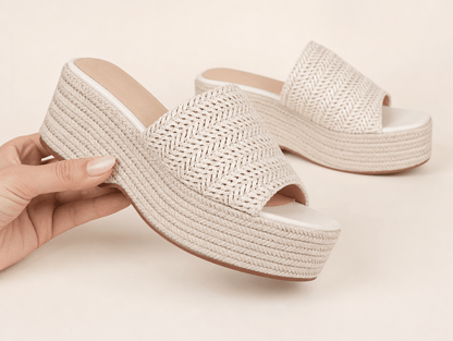 Remi | Slip - On Flatform Espadrille Open Toe Sandals with Braided Jute Sole - mildlymama