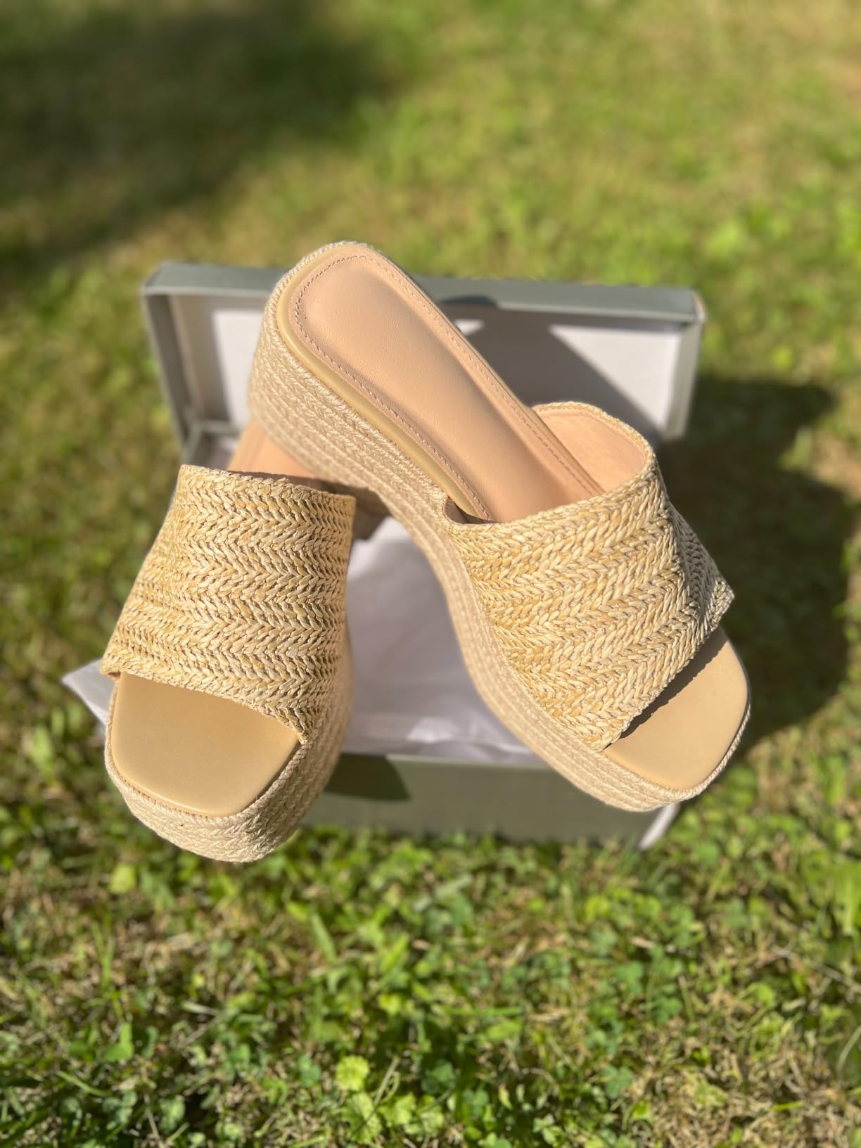 Remi | Slip - On Flatform Espadrille Open Toe Sandals with Braided Jute Sole - mildlymama