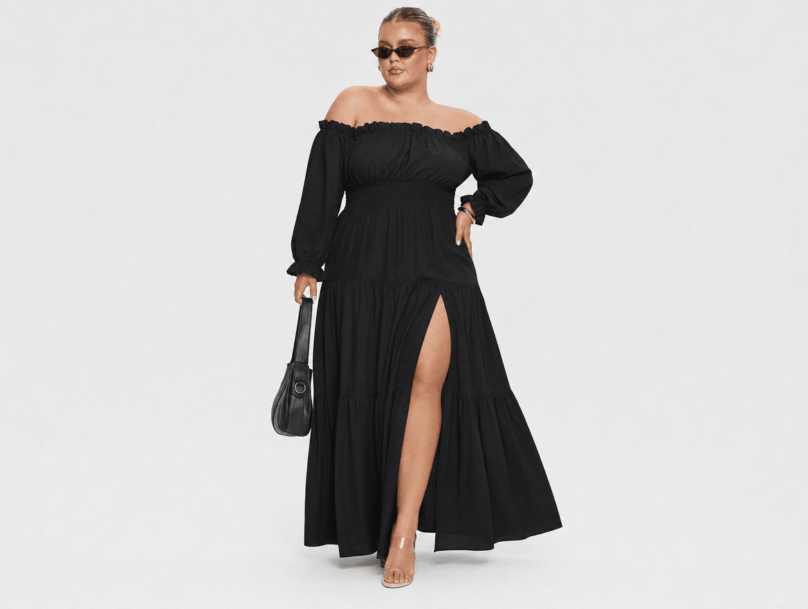 Reverie | Off Shoulder Side Split Flowy A - Line Maxi Dress with Pockets - mildlymama