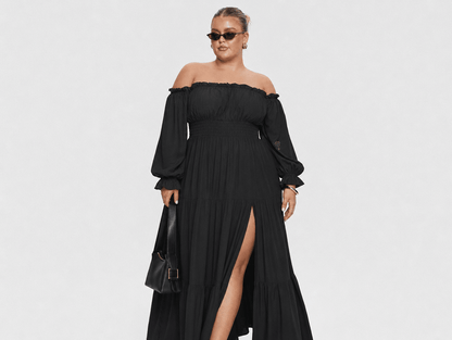 Reverie | Off Shoulder Side Split Flowy A - Line Maxi Dress with Pockets - mildlymama