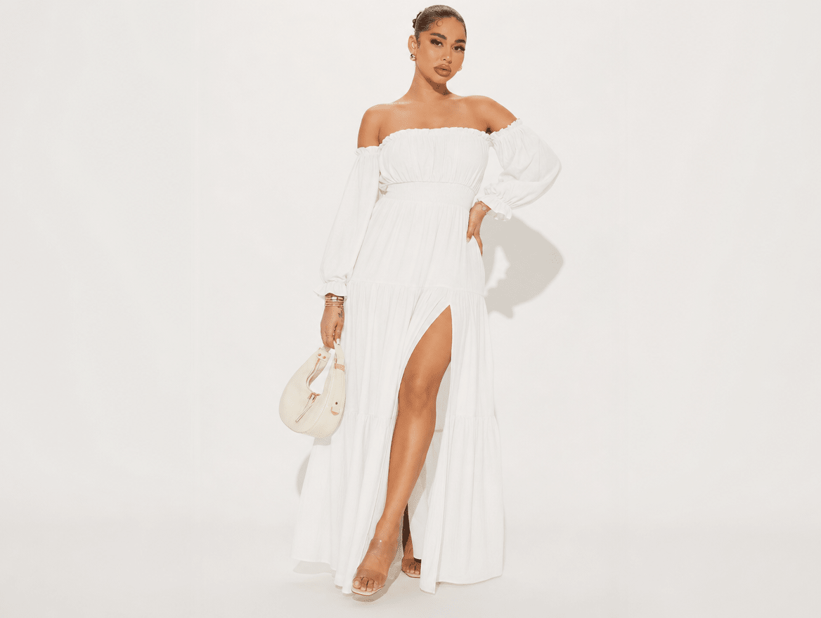 Reverie | Off Shoulder Side Split Flowy A - Line Maxi Dress with Pockets - mildlymama
