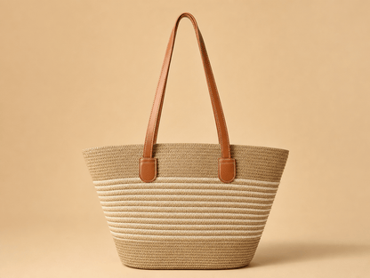 Riviera | Large Woven Straw Beach Tote Bag with Zipper & Removable Silk Scarf - mildlymama