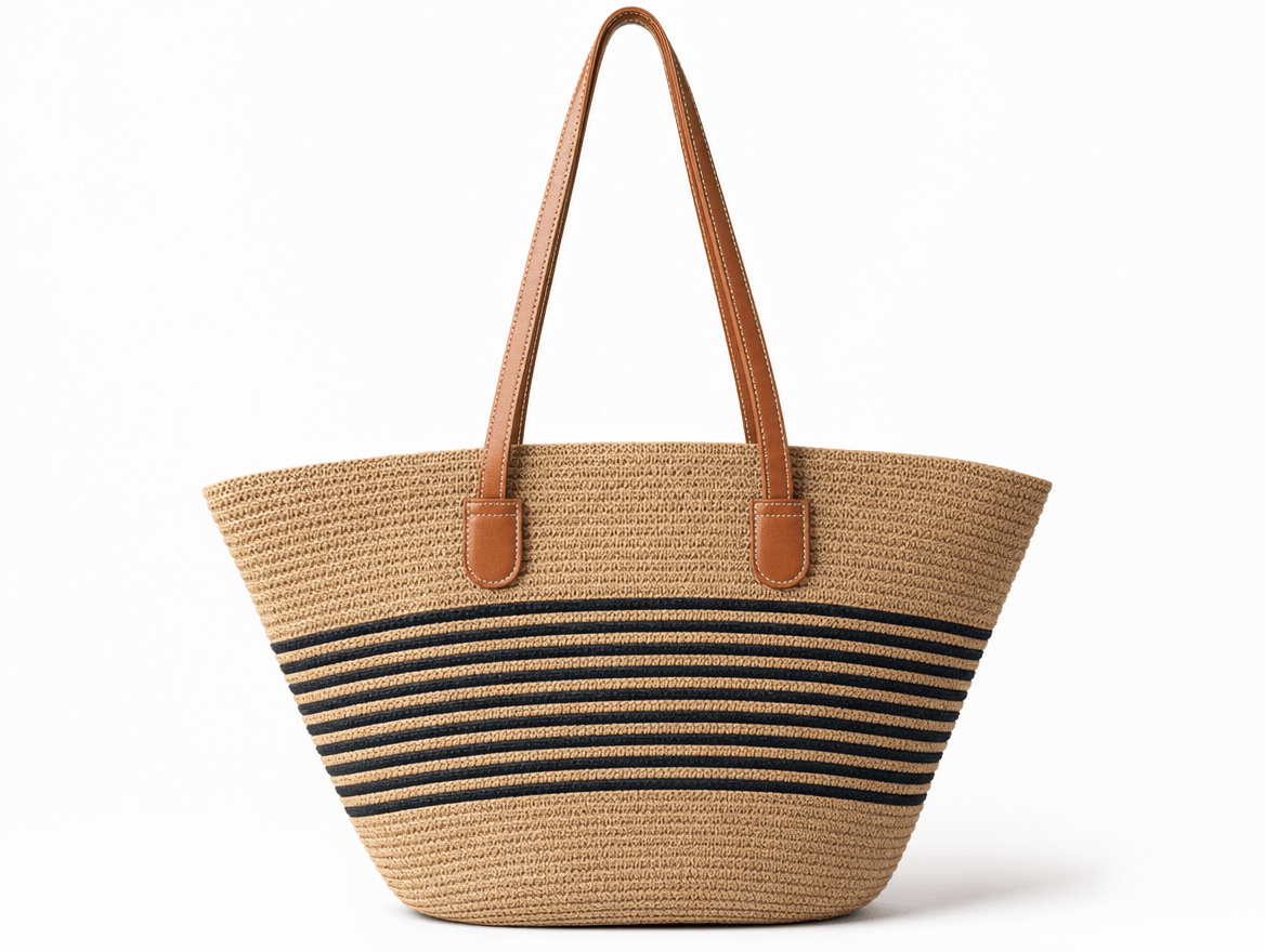 Riviera | Large Woven Straw Beach Tote Bag with Zipper & Removable Silk Scarf - mildlymama