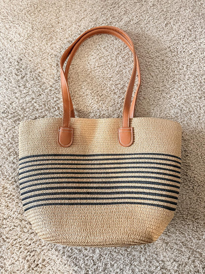 Riviera | Large Woven Straw Beach Tote Bag with Zipper & Removable Silk Scarf - mildlymama